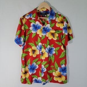 VTG POLO Ralph Lauren Hawaiian Button Front Shirt Sz M Short Sleeve Rayon Soft